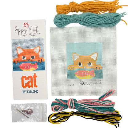Kids needlepoint kit featuring a ginger cat