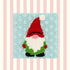 gnome needlepoint design with decorative stitches on a striped background