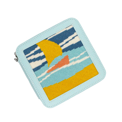 Sailboat needlepoint in a blue box