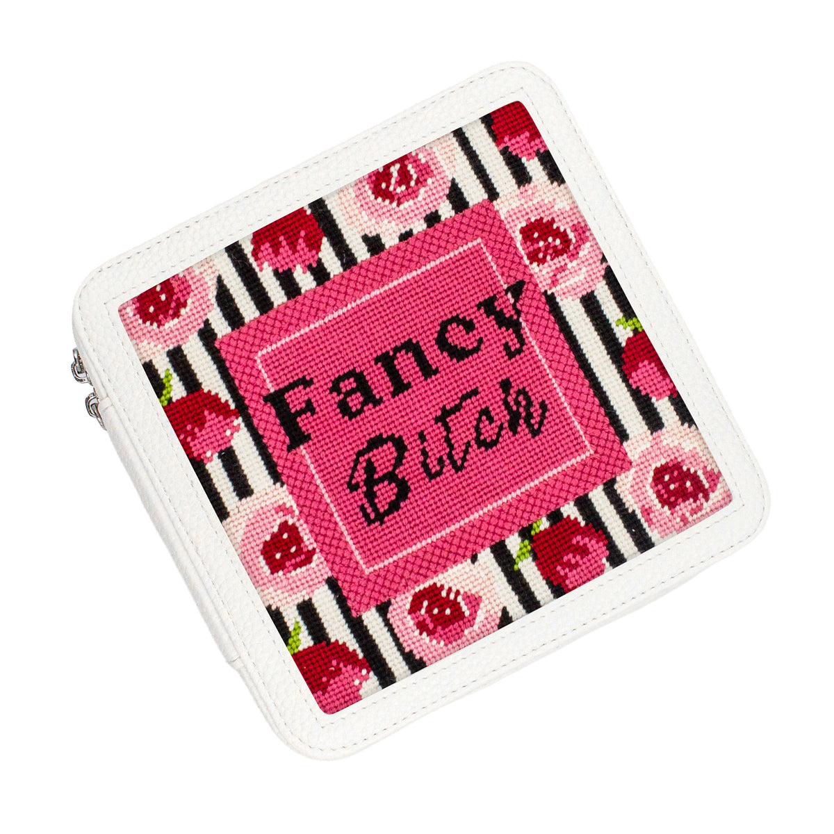 Fancy Bitch needlepoint design in a white box
