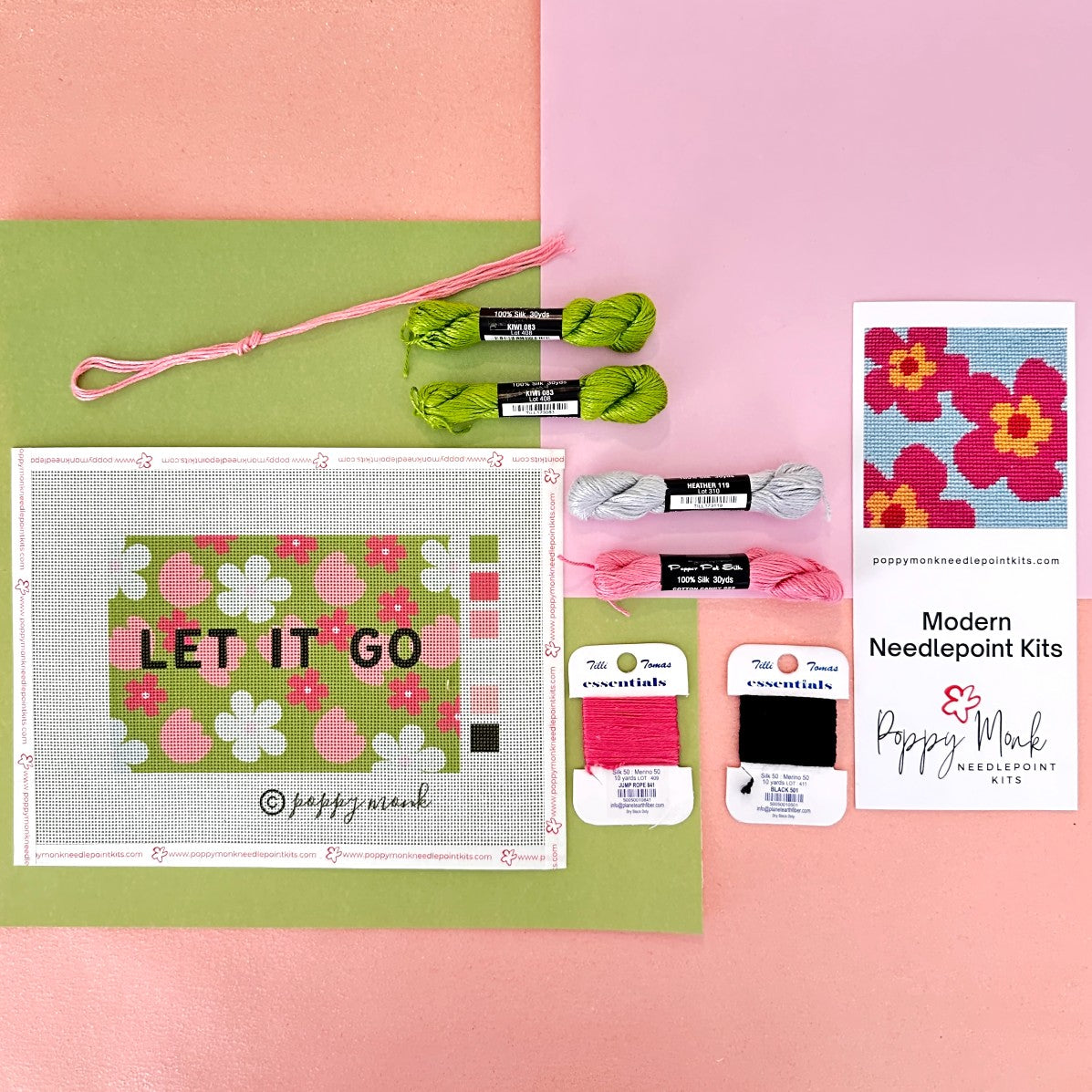 Let It Go modern needlepoint kit for relaxation and stress relief.