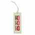 The Ho Ho Ho design stitched and finished in a pale green leather hang tag with a scalloped edge.