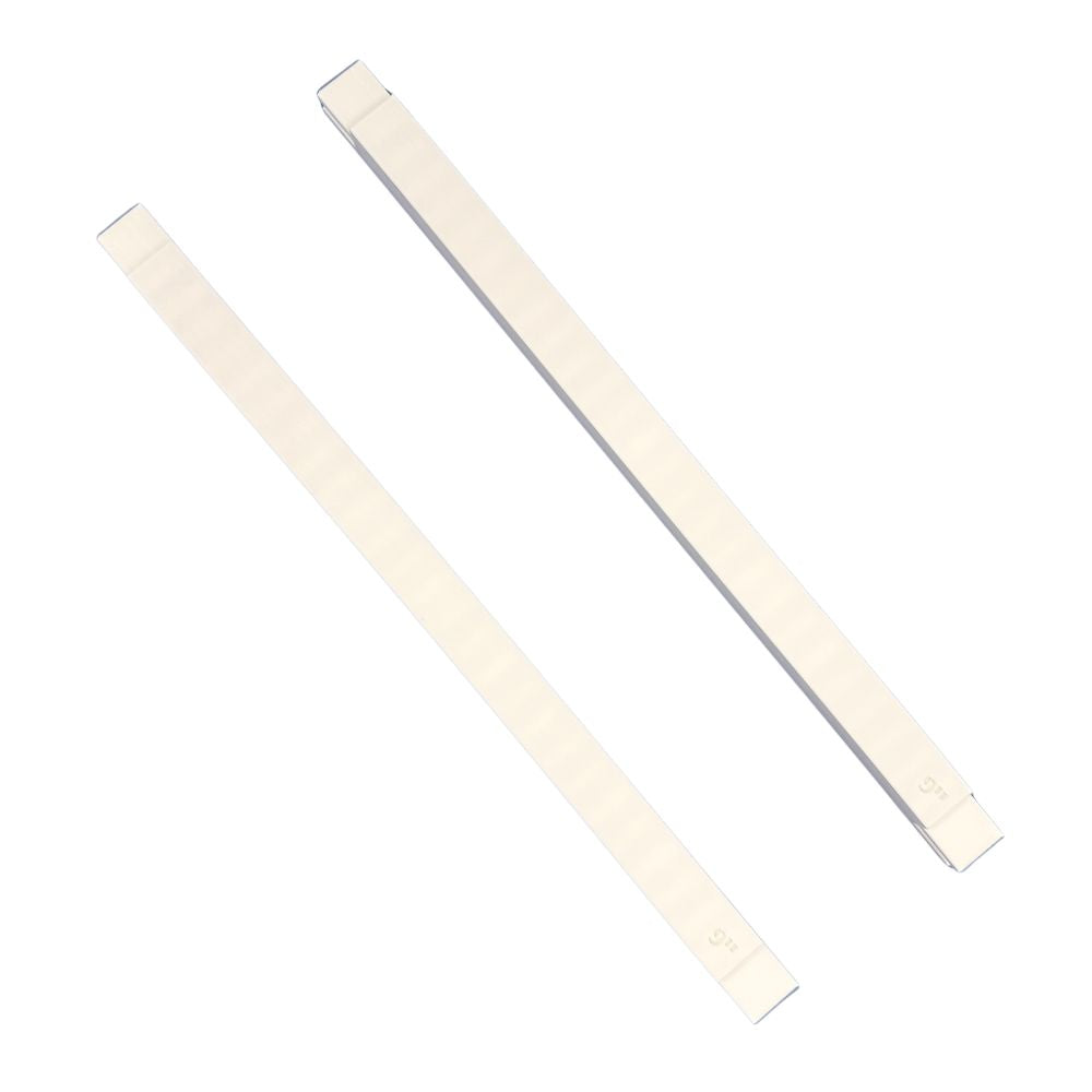 Two white plastic stretcher bars 9 inches long on a white background