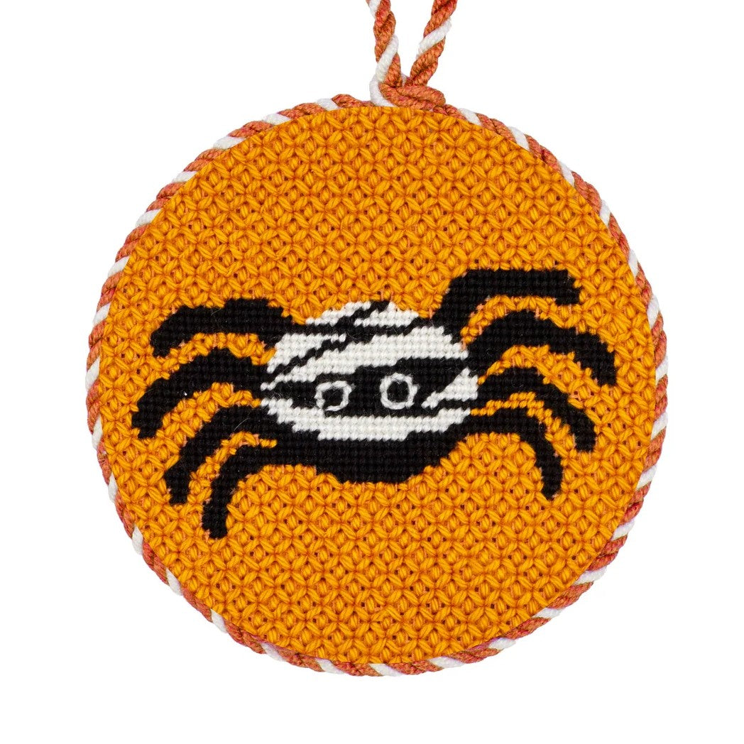Spider needlepoint ornament dressed as a mummy