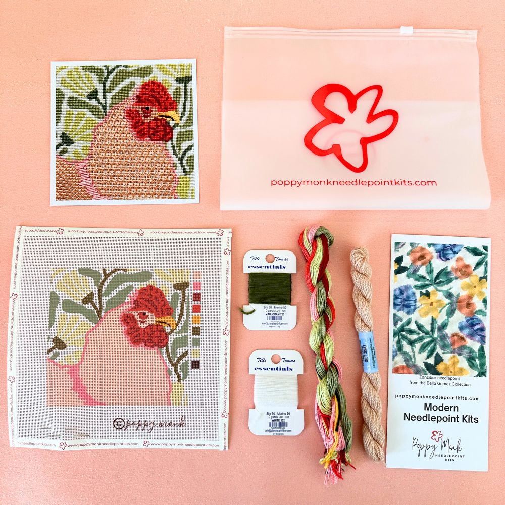 Hen needlepoint kit with stitch guide