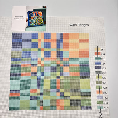 needlepoint tapestry canvas with geometric color blocks