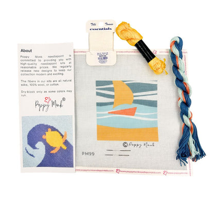 Needlepoint kit with a saiboat and threads