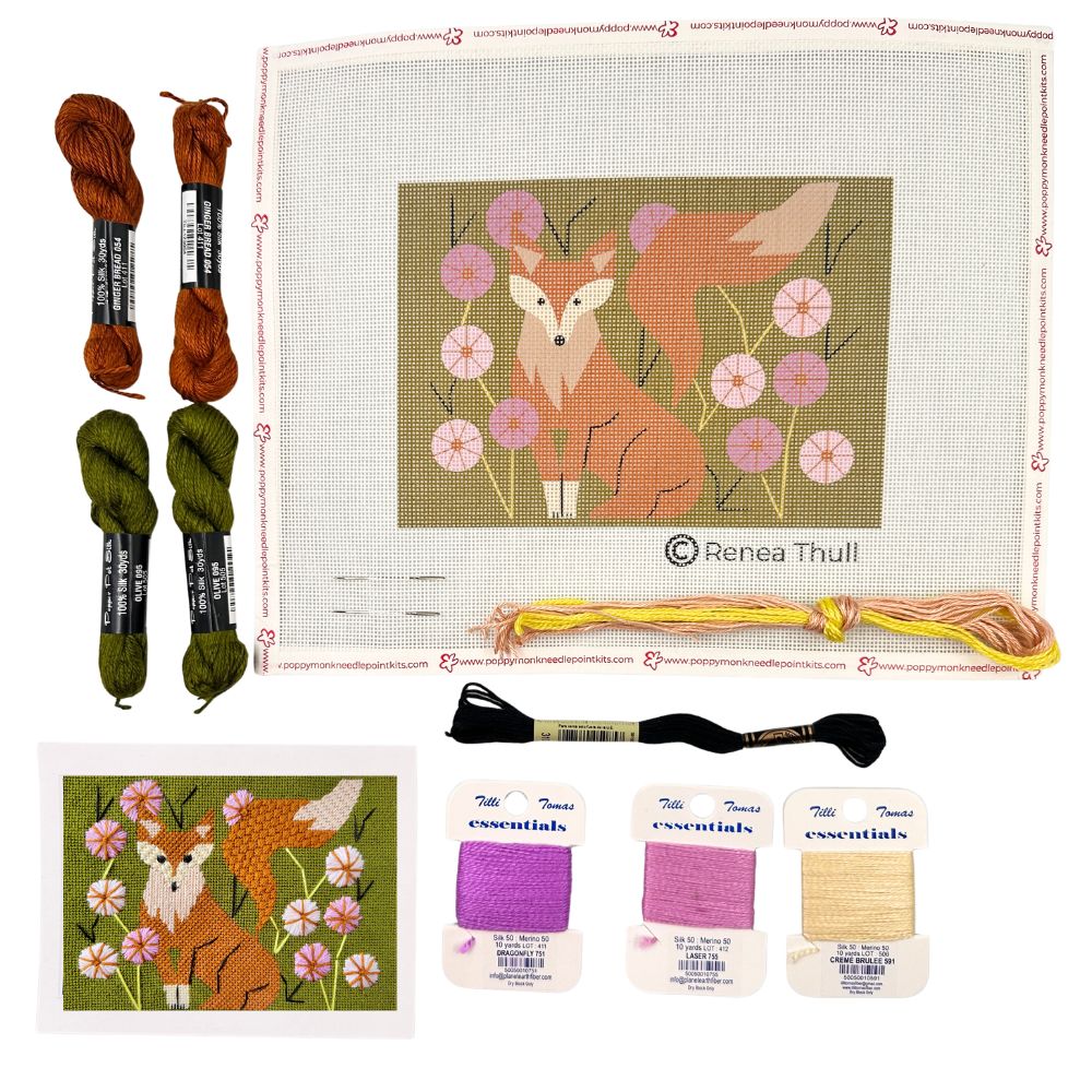 Shy Fox in Wildflowers Needlepoint Kit