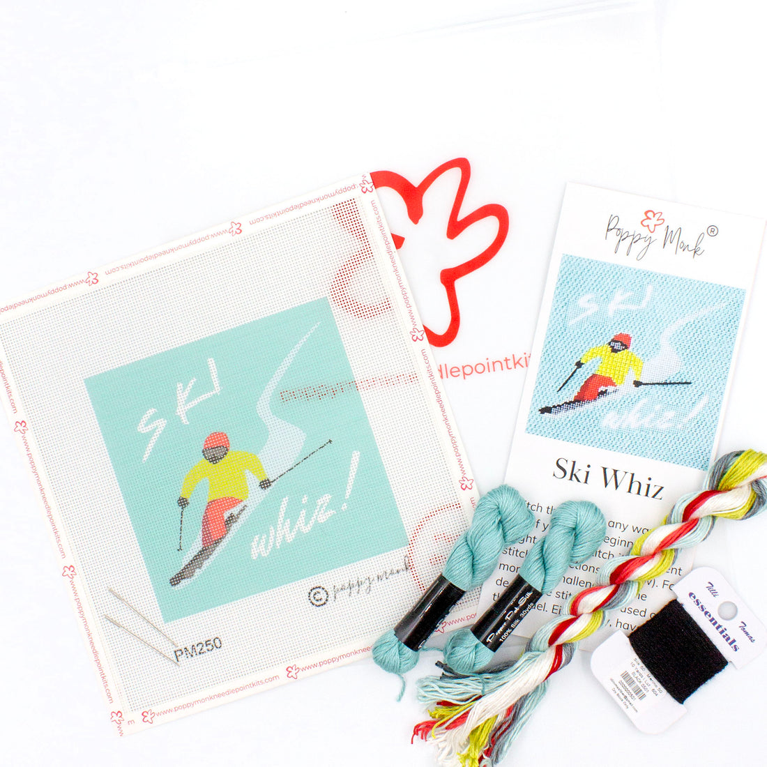 Ski Whiz needlepoint kit with threads