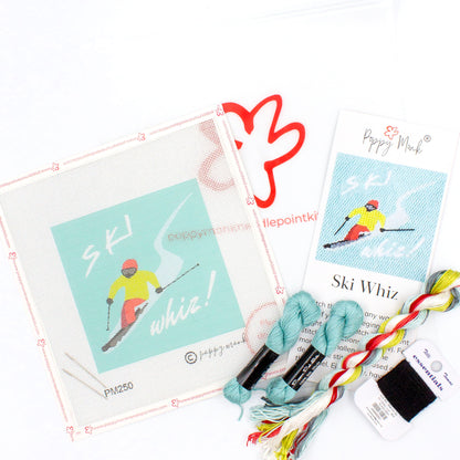 Ski Whiz needlepoint kit with threads
