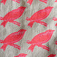 Needlepoint project bag with hot-pink screen-printed sparrows.