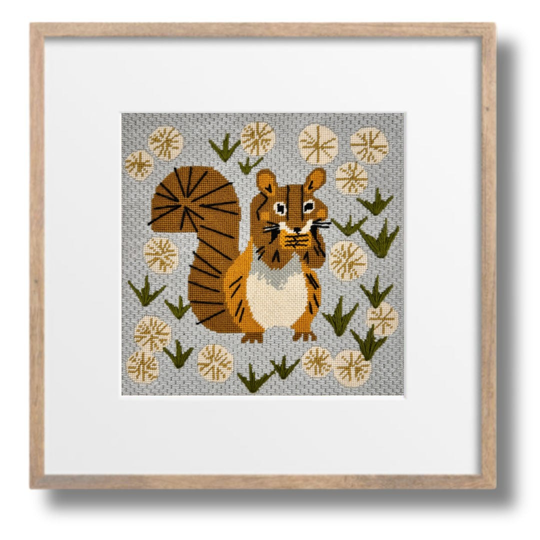 Squirrel in Dandelions Needlepoint Kit