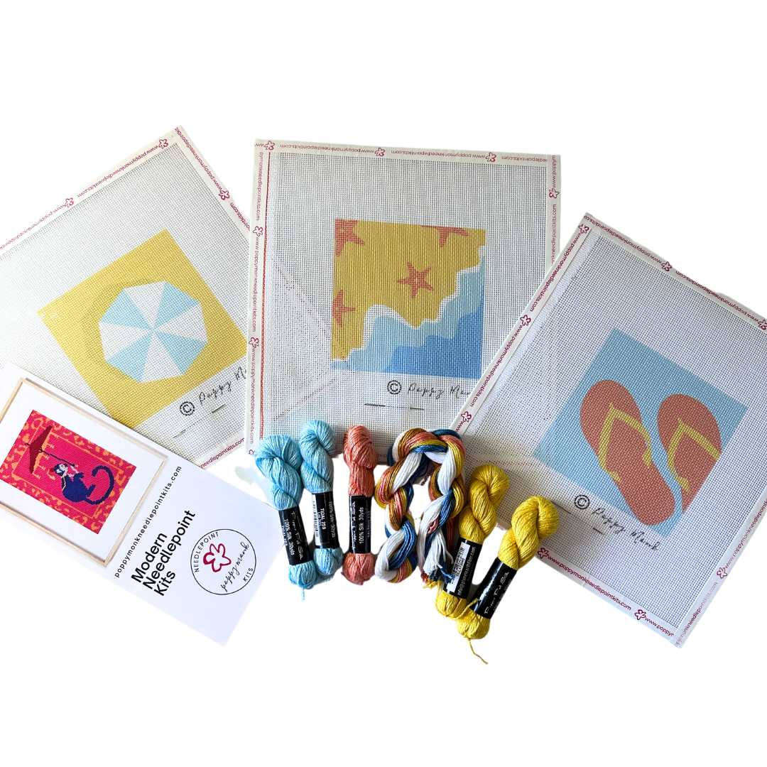 Small beach-themed needlepoint kits for beginners