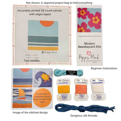 Summer Sunset beginner needlepoint kit with instructions