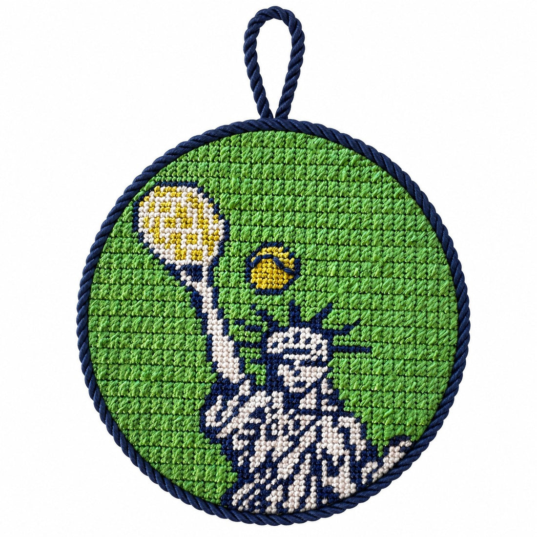 U.S. Open needlepoint ornament with blue cord