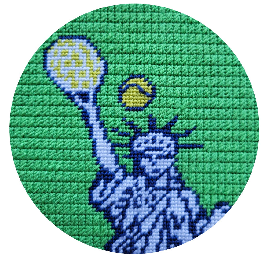 U.S. Open needlepoint round stitched