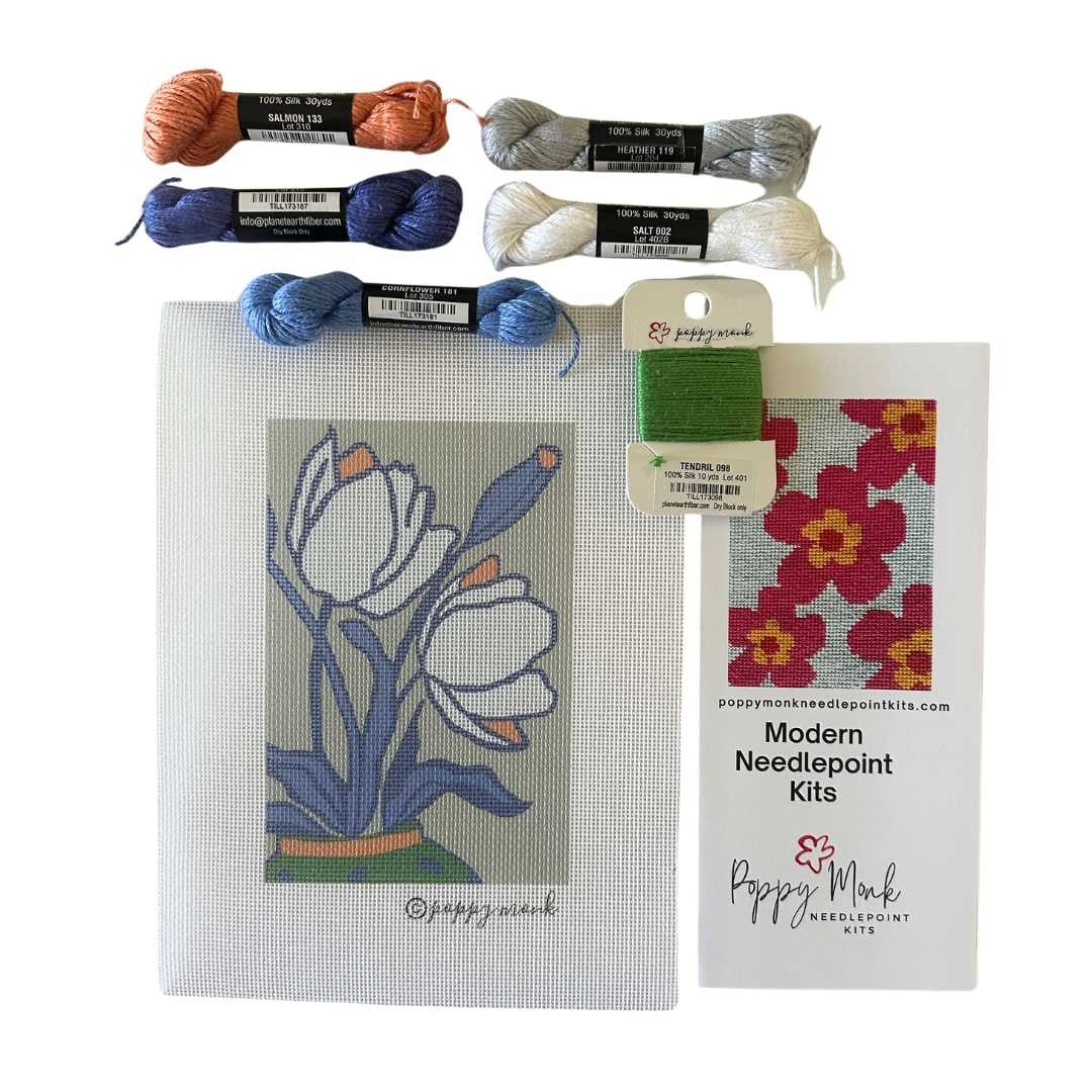 Vase of Flowers contemporary needlepoint kit for adult beginners and up.