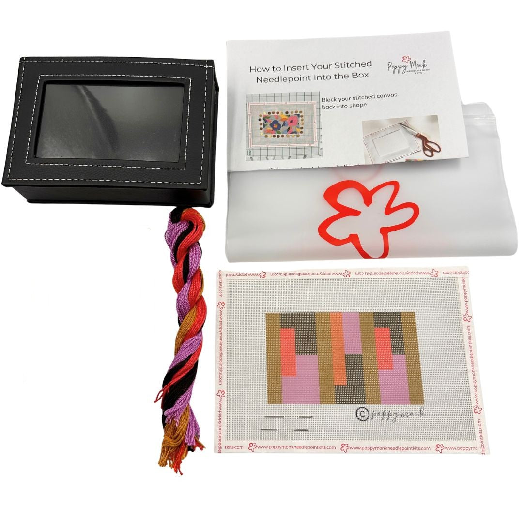 Self Finishing needlepoint project box with abstract design