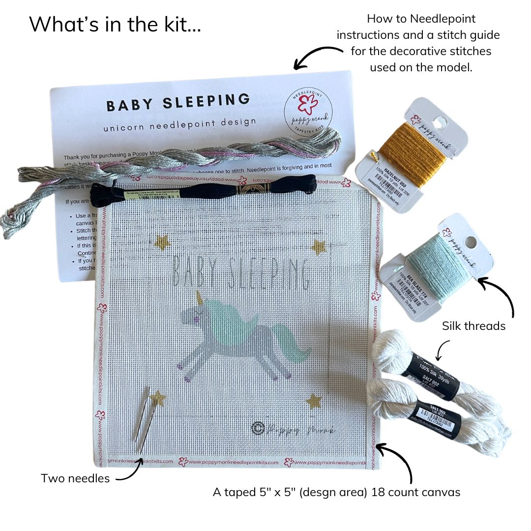 Baby Sleeping needlepoint kit contents