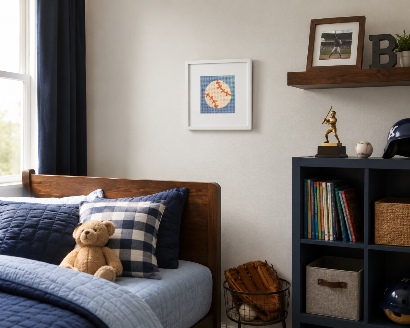 A boys room with baseball memorabilia
