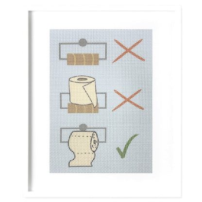 Funny needlepoint bathroom sign