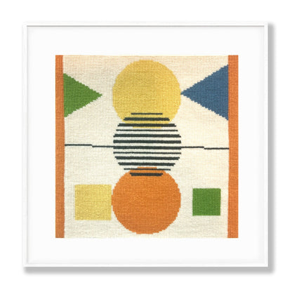 Geometric abstract design with colorful shapes on a beige background