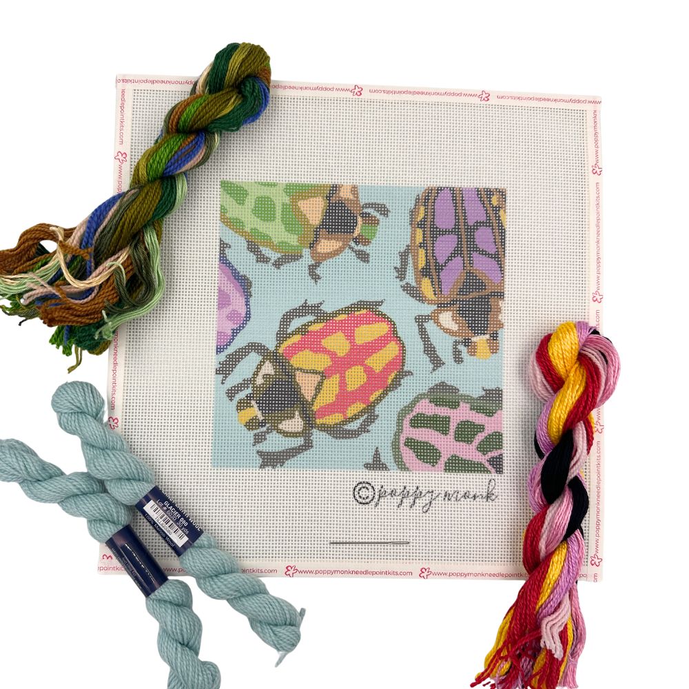 Beetles Needlepoint Canvas + Optional Thread Pack