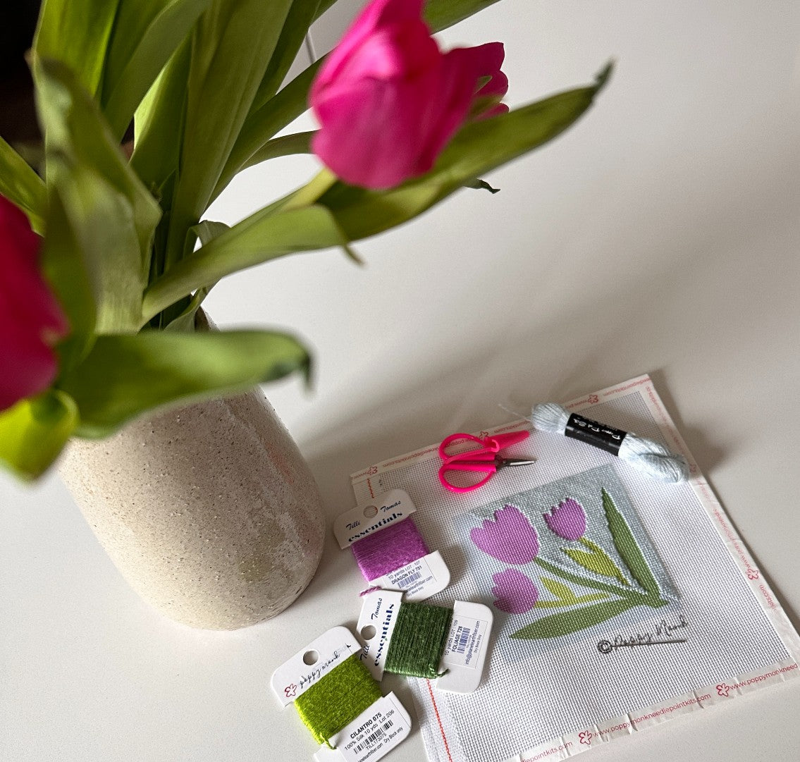 Pink Tulips Beginner Needlepoint Kit