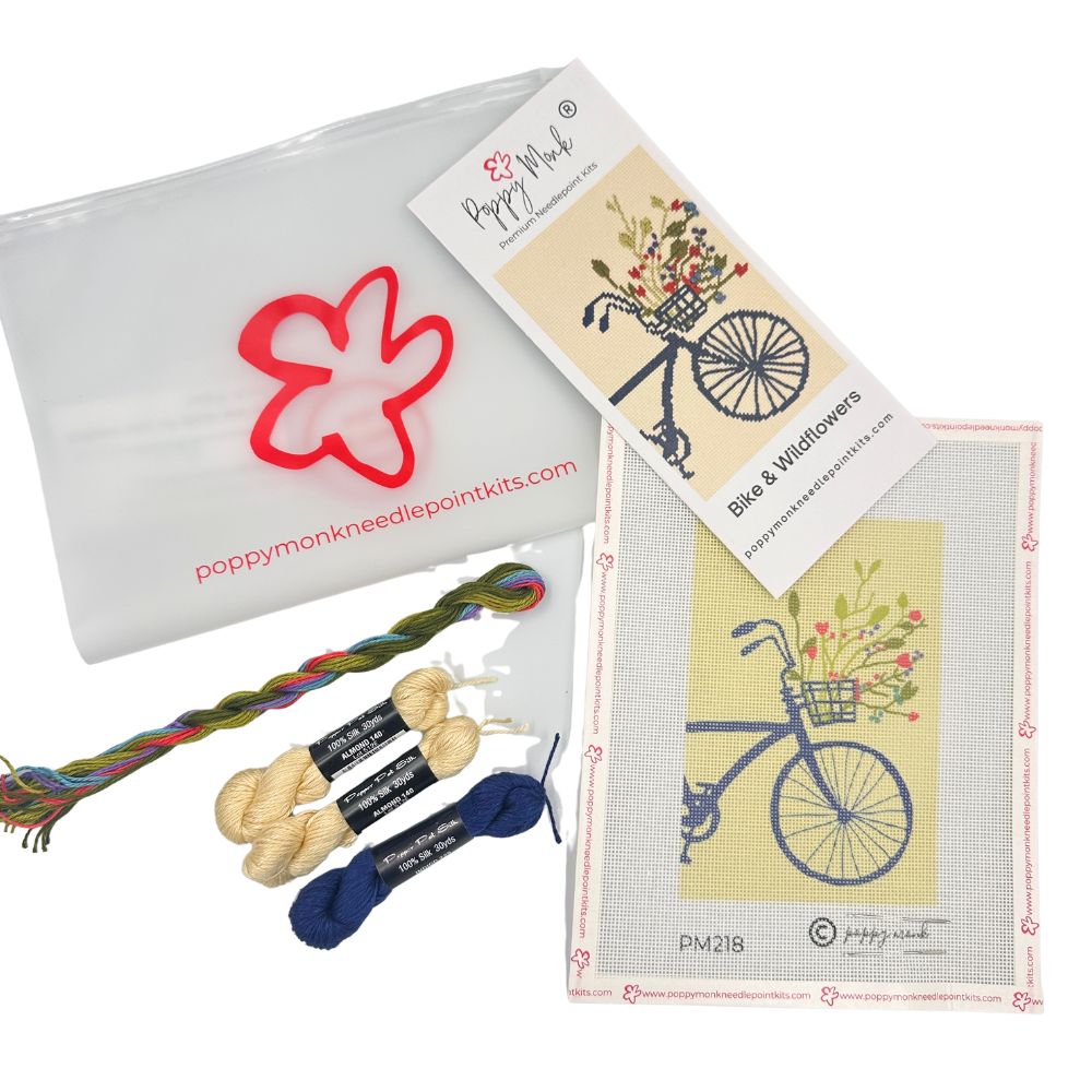 Bike with flowers in a basket needlepoint kit pieces