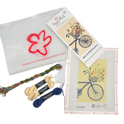 Bike with flowers in a basket needlepoint kit pieces