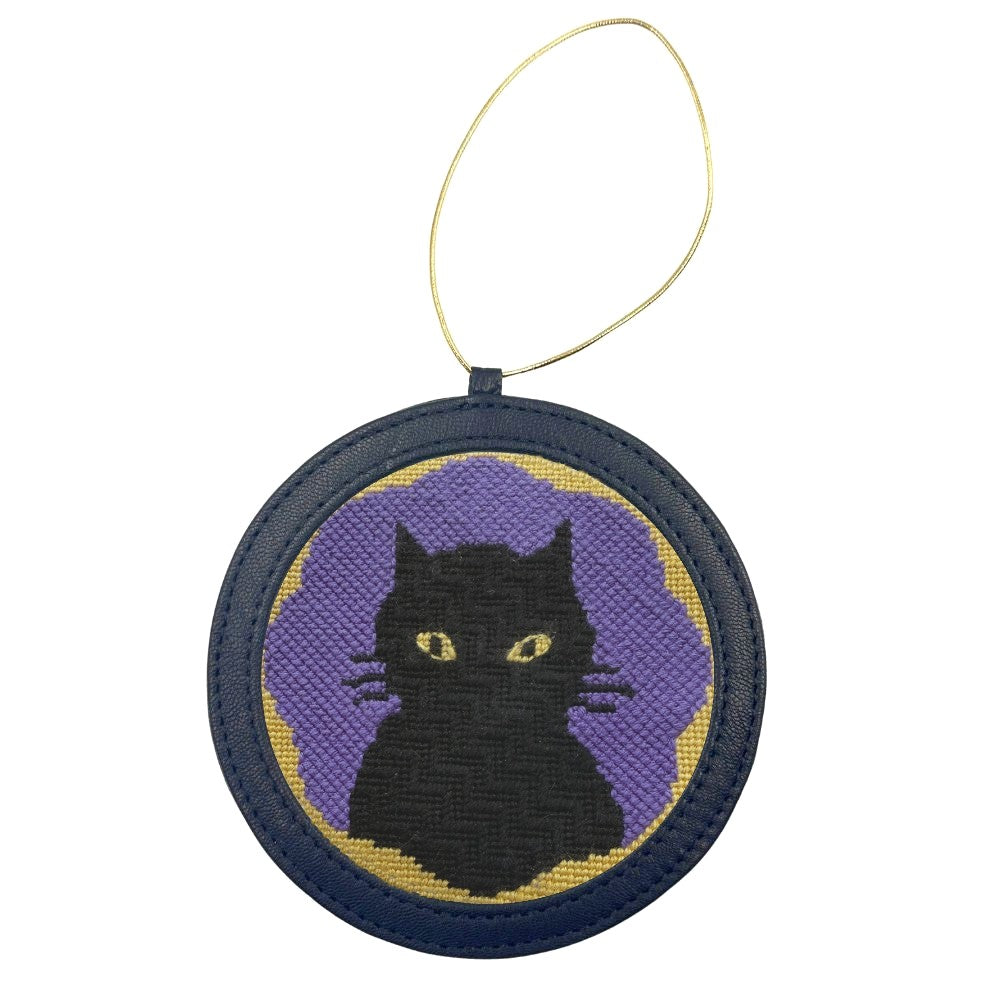 Black Cat stitched needlepoint ornament