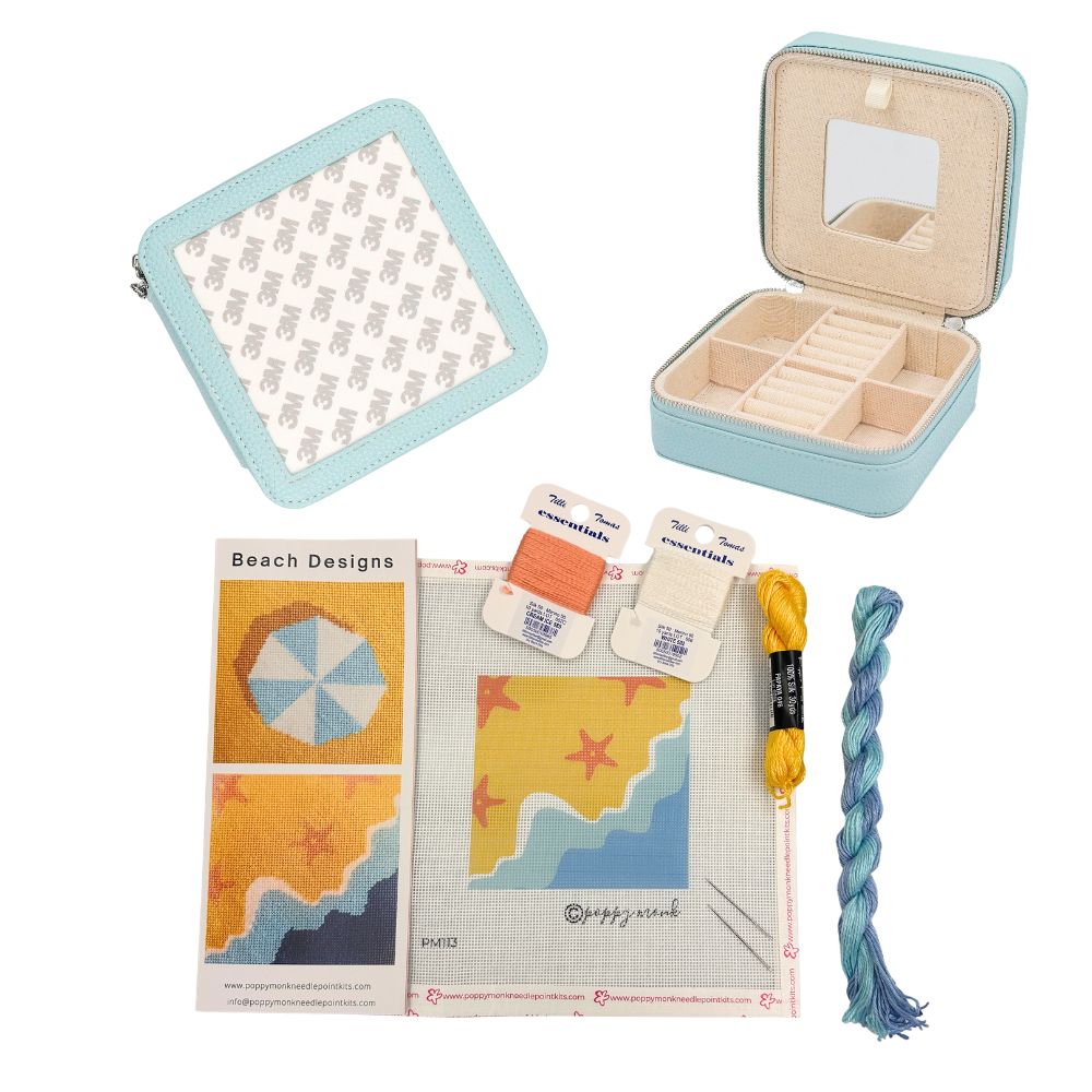 Starfish needlepoint kitwith a blue jewelry box