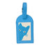 Blue needlepoint luggage tag with cat design
