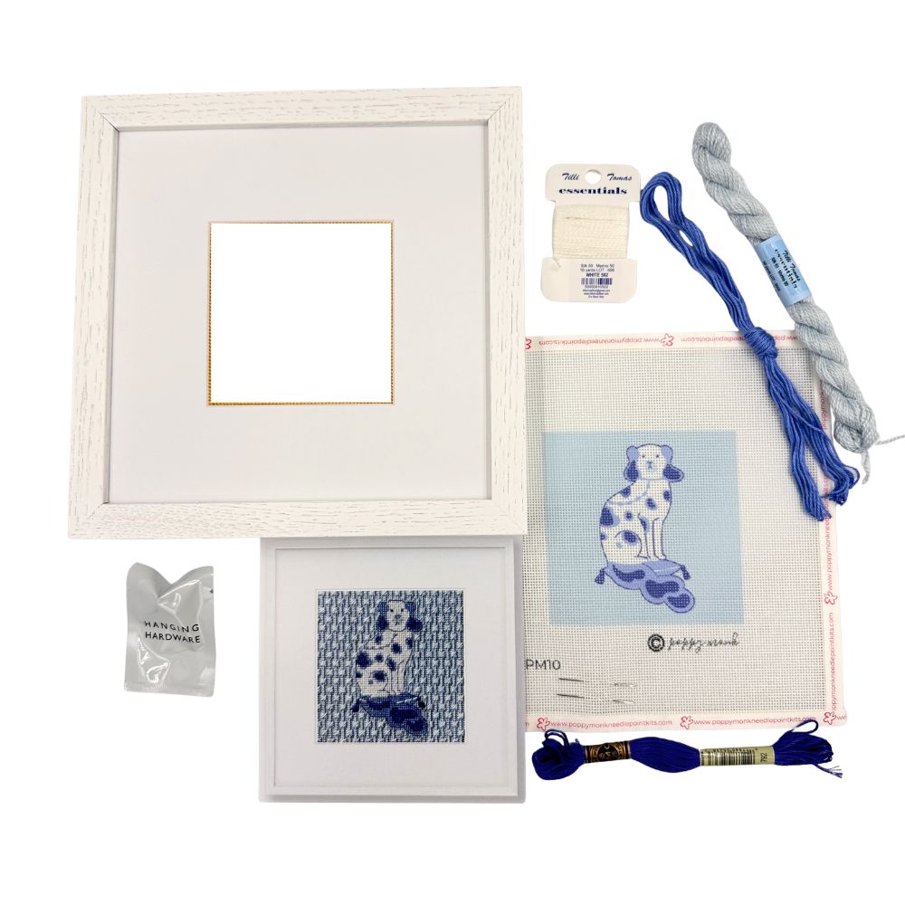Staffordshire Dog + Frame Needlepoint Bundle