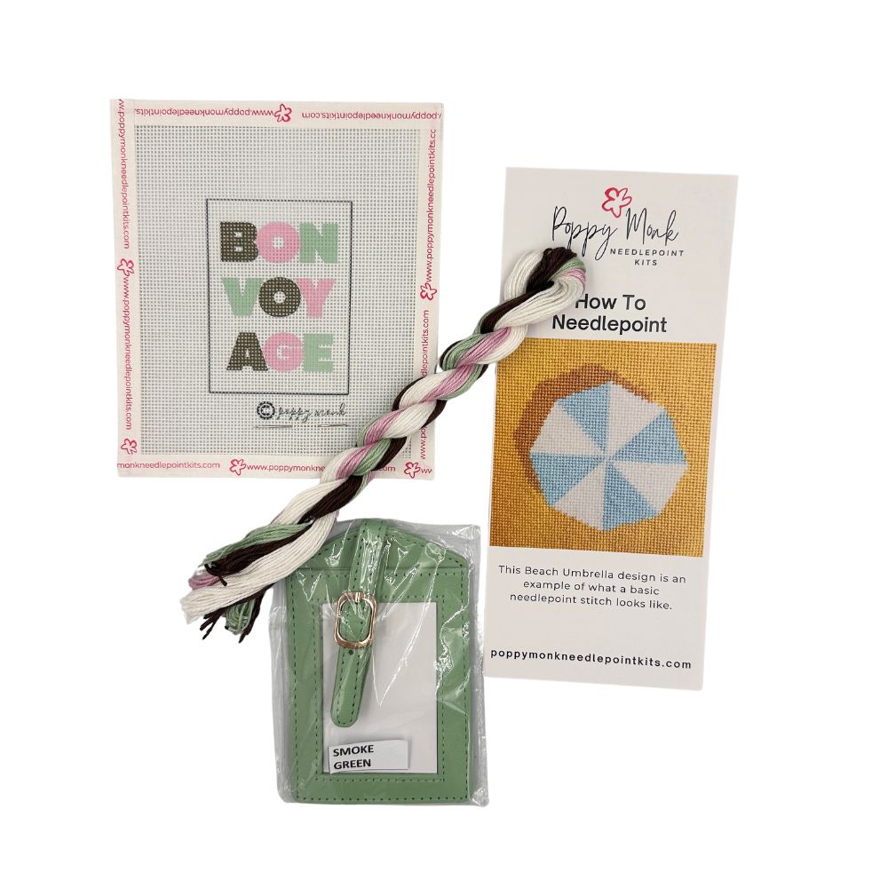 Luggage Tag Needlepoint Kit | Green | Bon Voyage