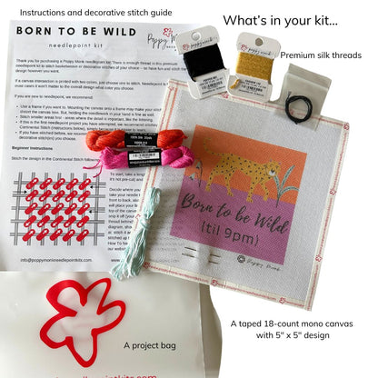 Born To Be wild funny needlepoint kit contents