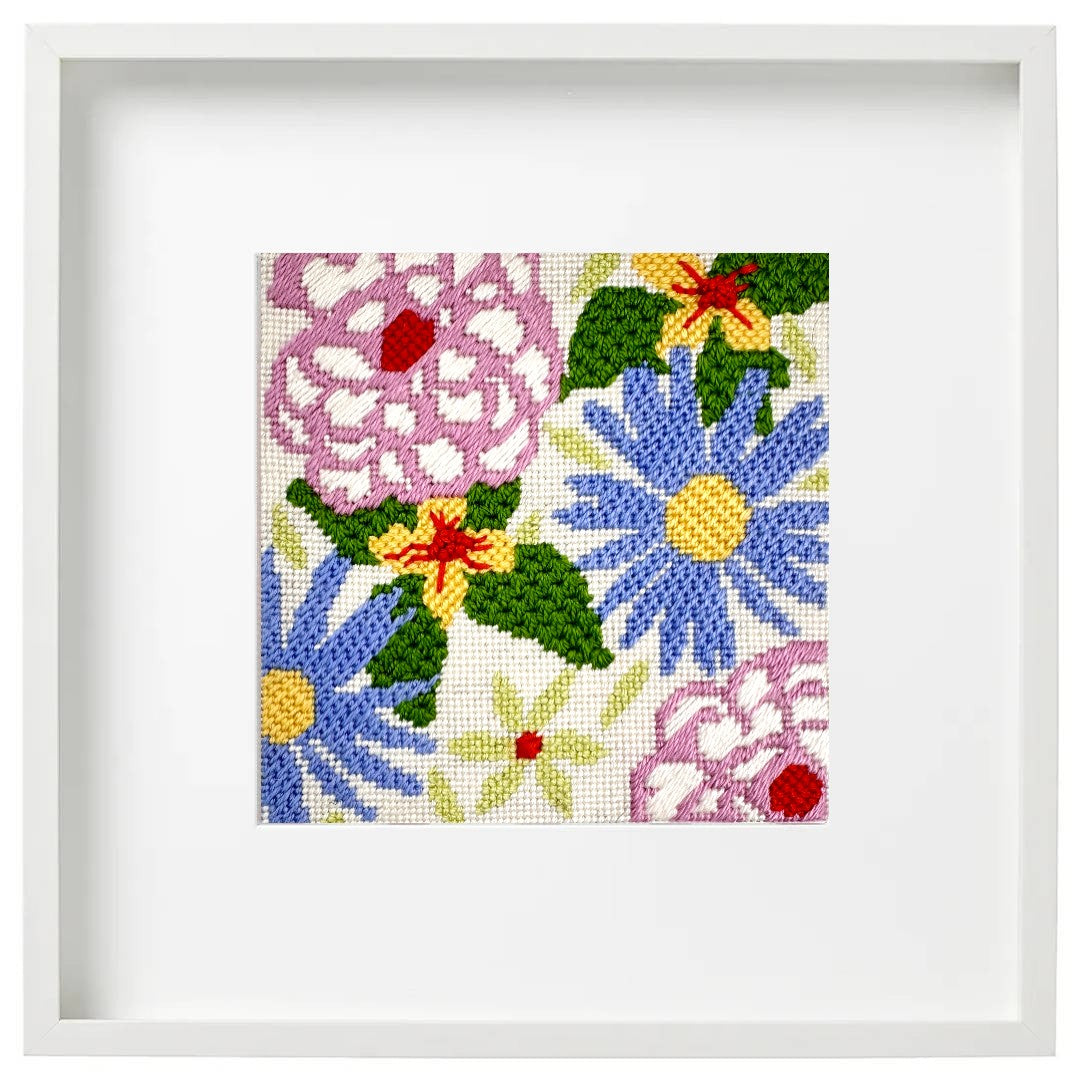 Framed needlepoint floral design