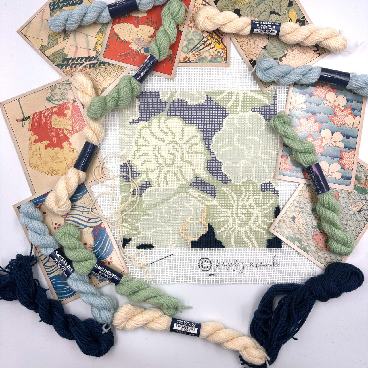 needlepoint tapestry partially stitched