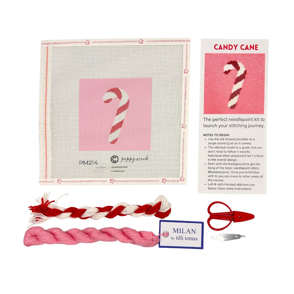 Candy Cane needlepoint kit with threads and scissors