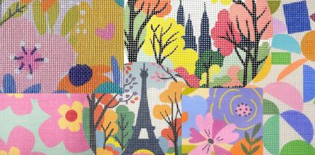 Colorful mosaic pattern with floral and abstract designs.