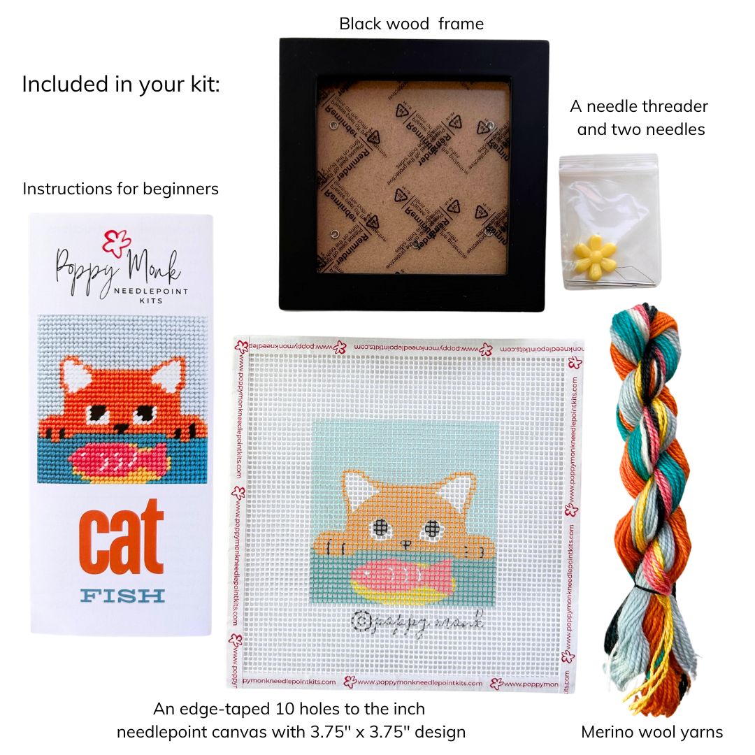 Cat Fish needlepoint starter kit for beginners.