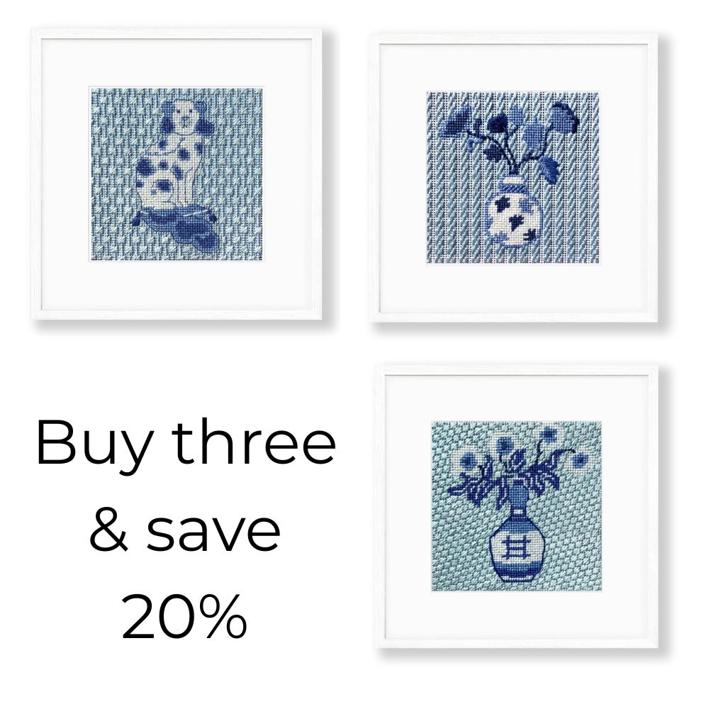 Chinoiserie Blue and White Needlepoint Bundle