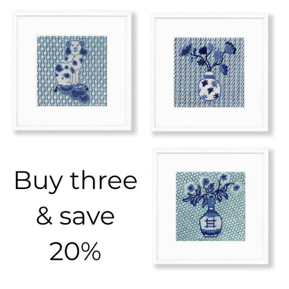 Chinoiserie Blue and White Needlepoint Bundle