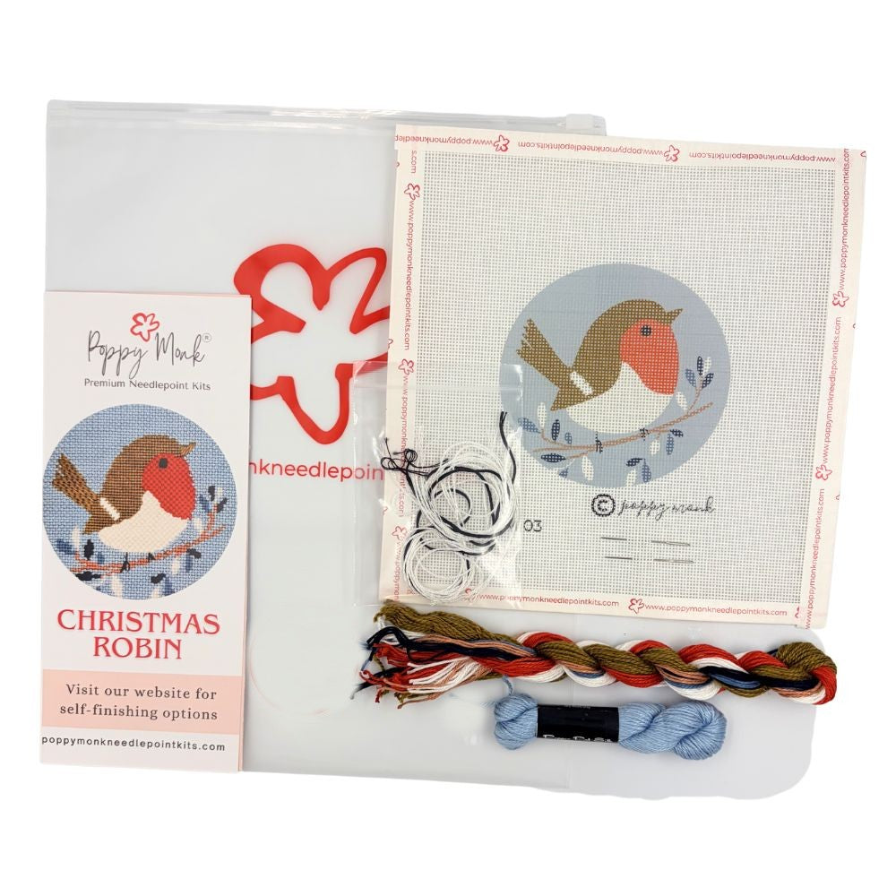 christmas robin needlepoint kit contents