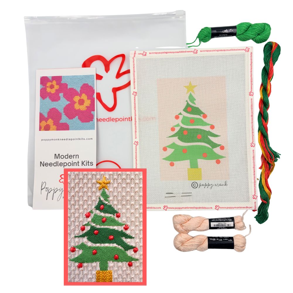 Christmas tree needlepoint kit contents