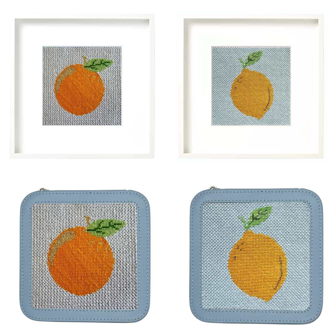 Lemon and Orange needlepoint kits sold as a bundle at 20% off.