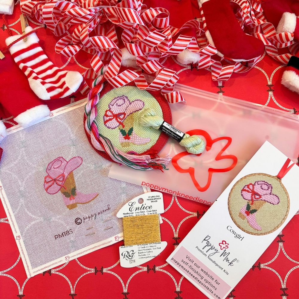 Cowgirl needlepoint kit with other holiday imagery