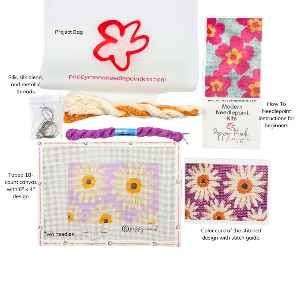 Daisies floral needlepoint kit for adult beginners