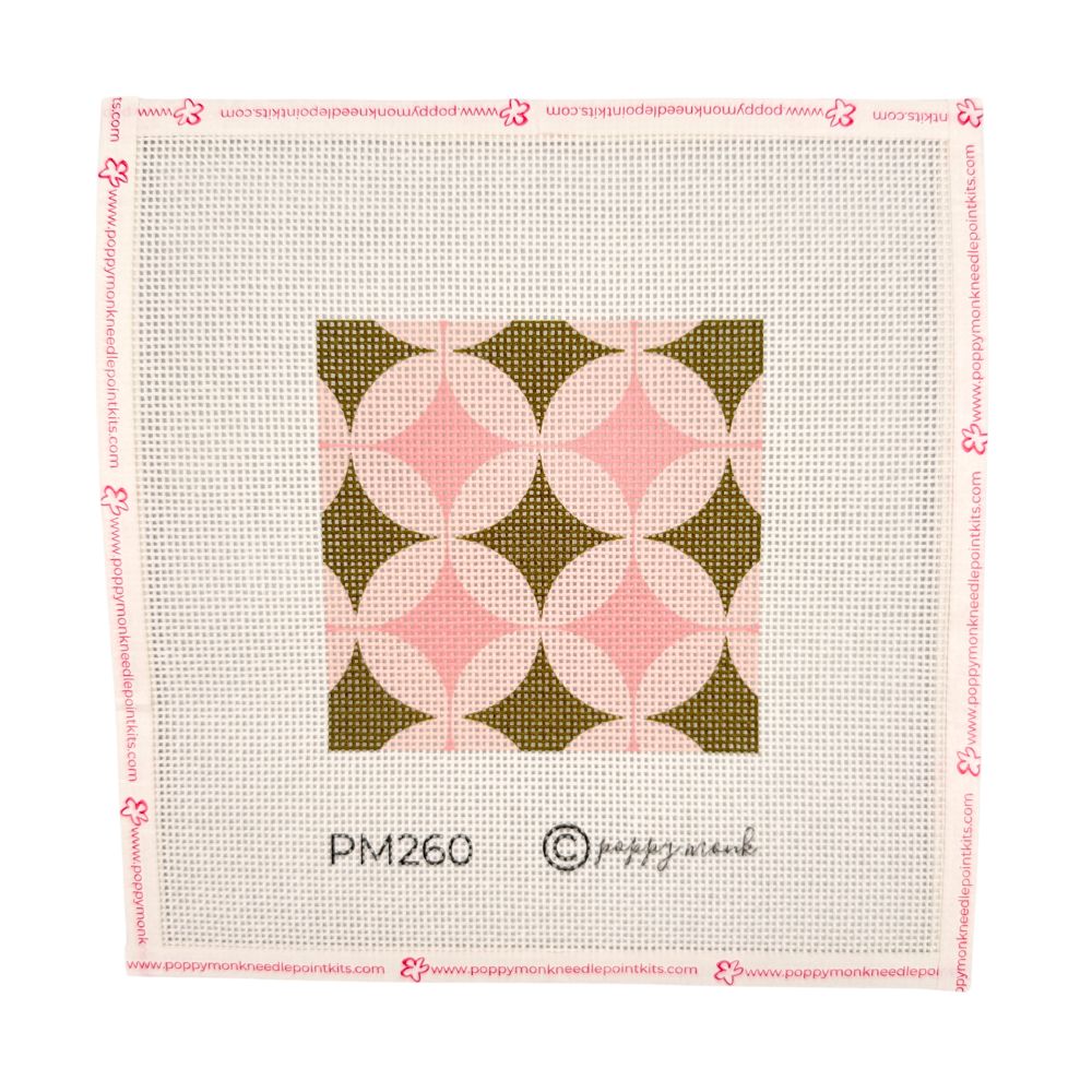 A green and pink geometric needlepoint canvas