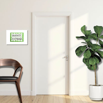 White door with a decorative sign, wooden chair, and potted plant in a room.